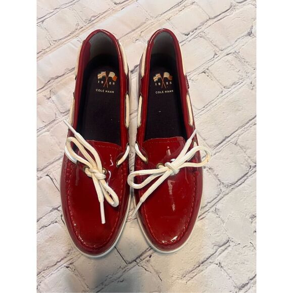 Cole Haan Women's 7.5 Nantucket Slip On Boat Shoes Red Patent Leather Nautical - Picture 2 of 9